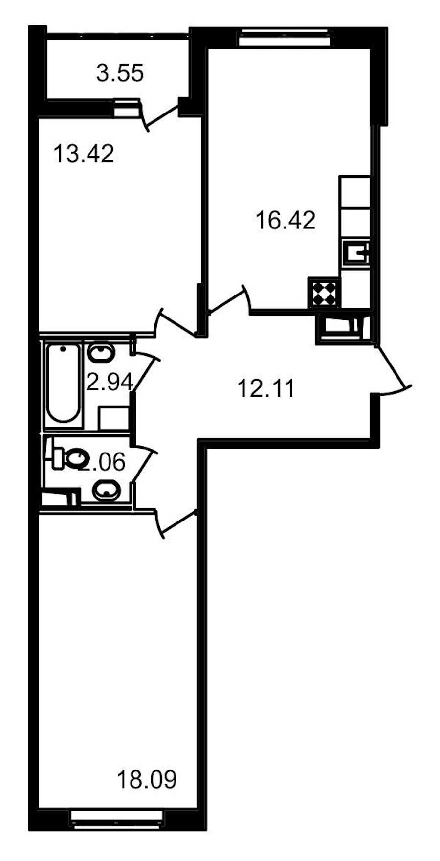 Двухкомнатная квартира в : площадь 68.14 м2 , этаж: 9 – купить в Санкт-Петербурге
